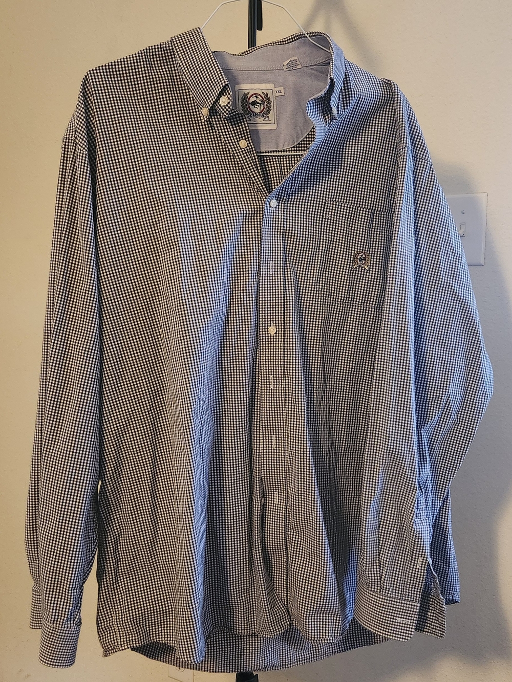 Cinch Blue and White Mini Gingham Button-Down Shirt